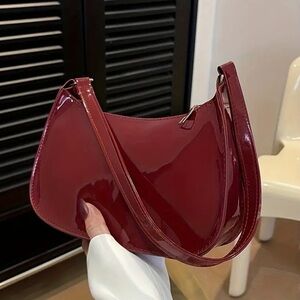 Red Vegan Patent Leather Shoulder Bag Maroon Wine Small Purse